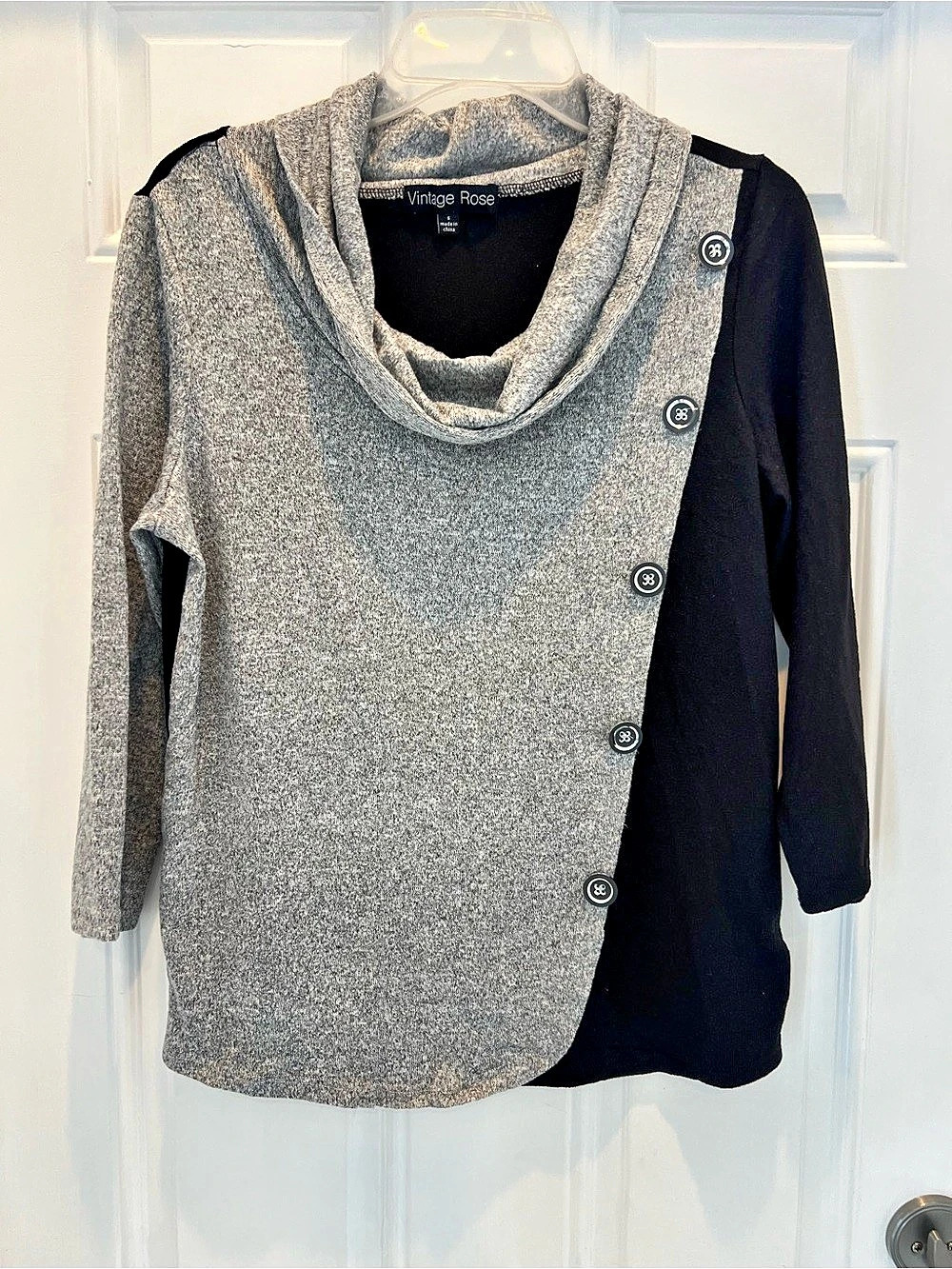 Vintage Rose Women Gray And Black 3/5 Sleeves Top Size S #1014